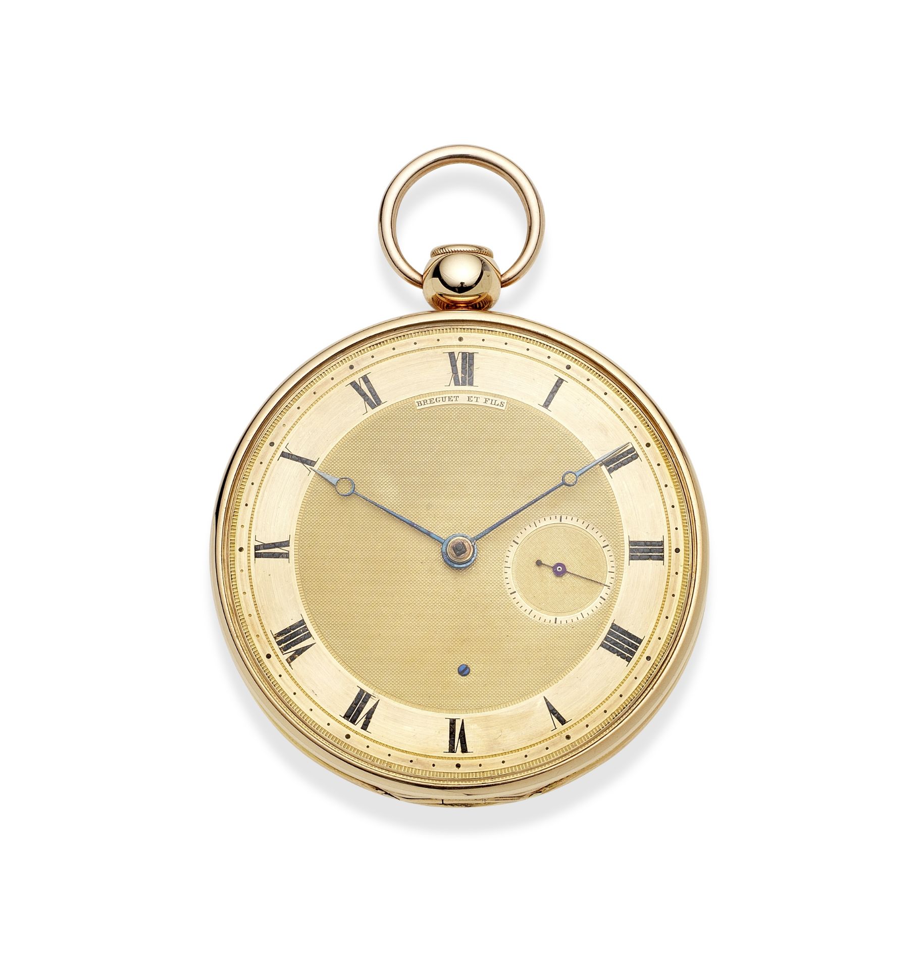 Breguet et Fils. A fine and very rare 18K gold key wind quarter repeating open face pocket watch ...