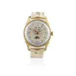 Pierce. A stainless steel and gold plated manual wind triple calendar wristwatch with moon phase ...