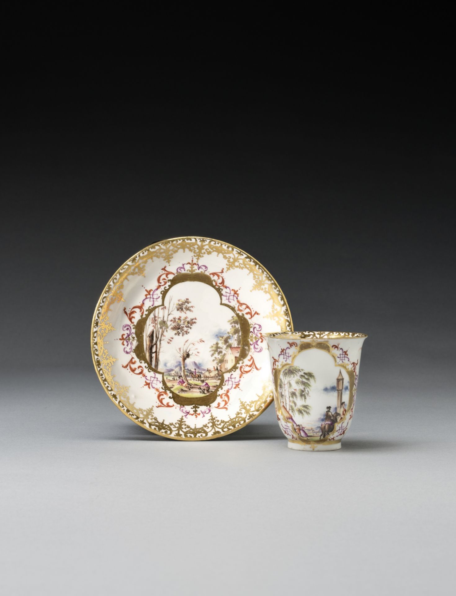 A Meissen single-handled beaker and saucer, circa 1730