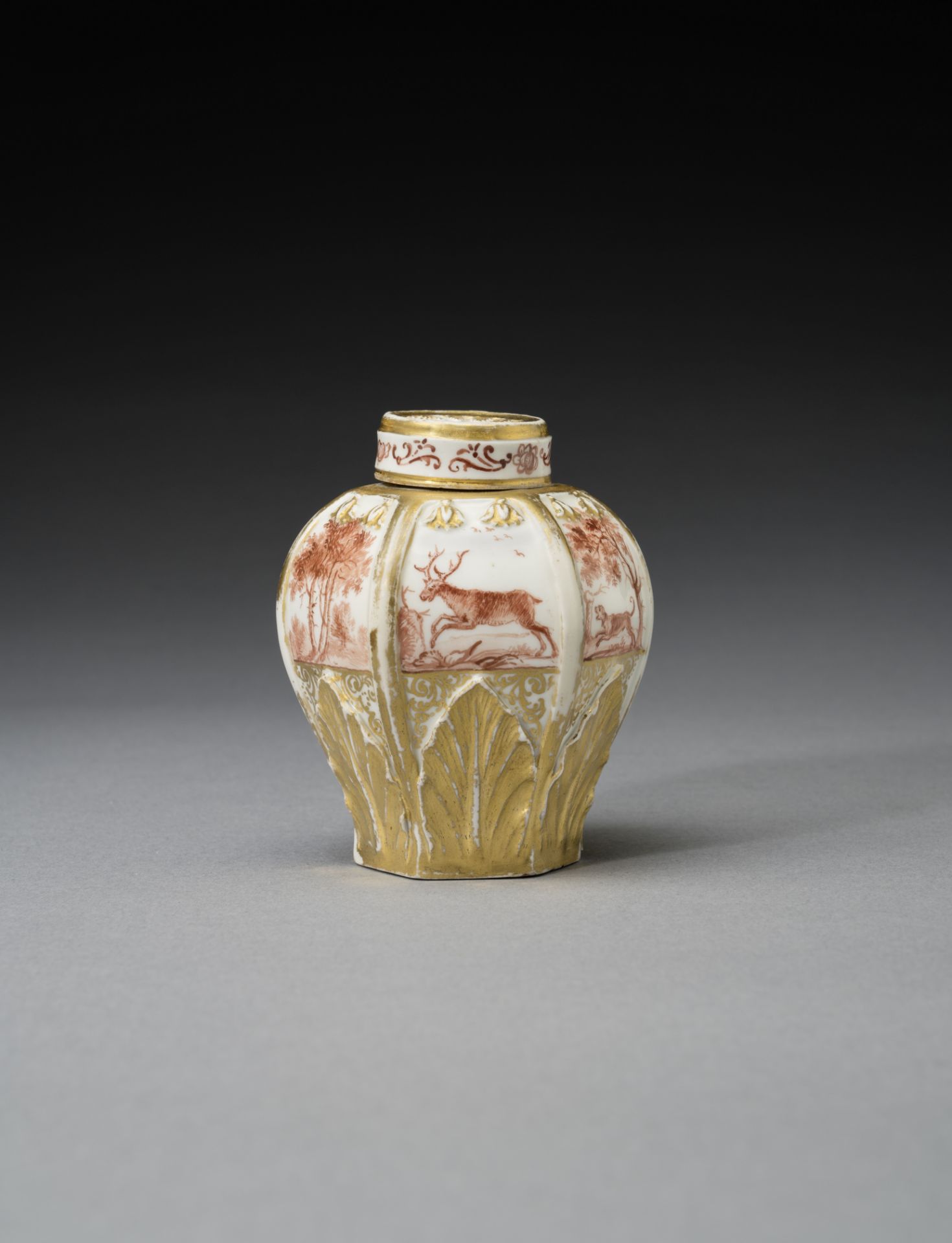 A Meissen hexagonal tea canister and cover, circa 1720-25