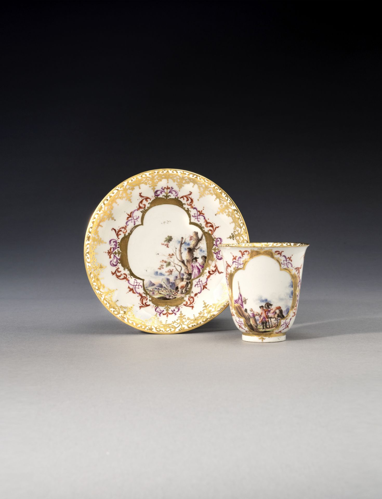 A Meissen single-handled beaker and saucer, circa 1730