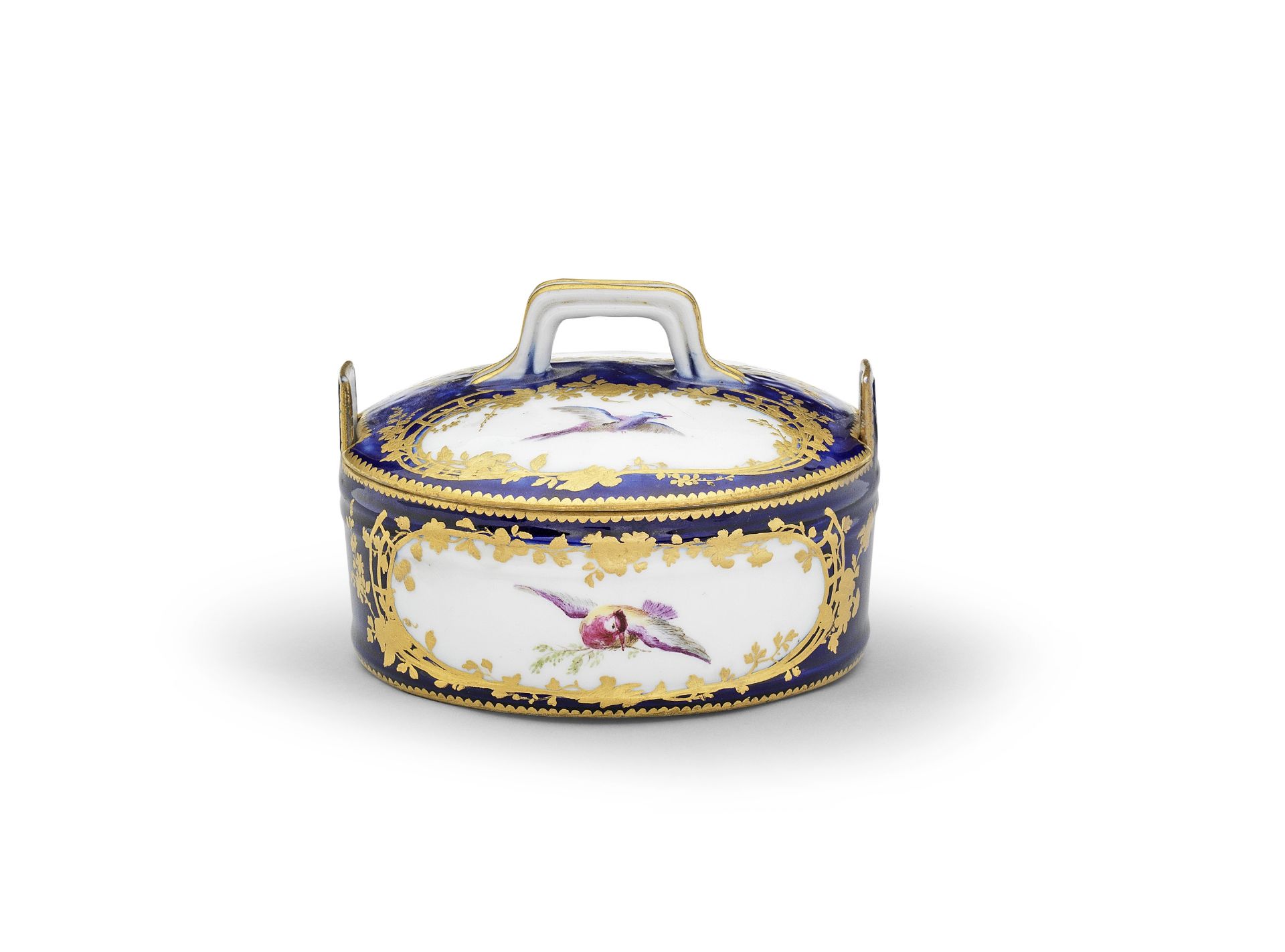 A Vincennes bleu lapis-ground butter tub and cover, circa 1755
