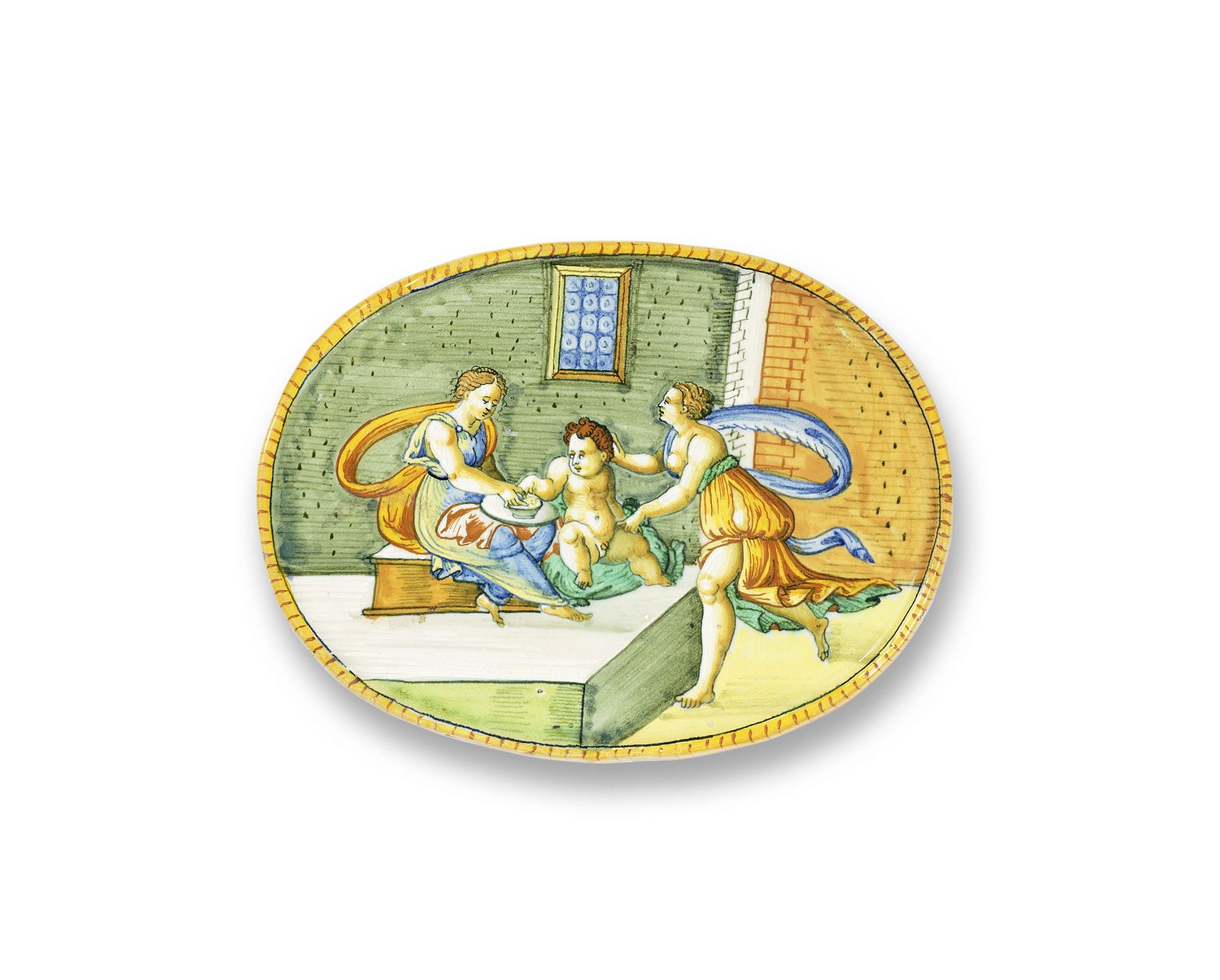 [ref. 367964/31] A maiolica oval dish, Urbino, 16th Century, Diam. cm 18