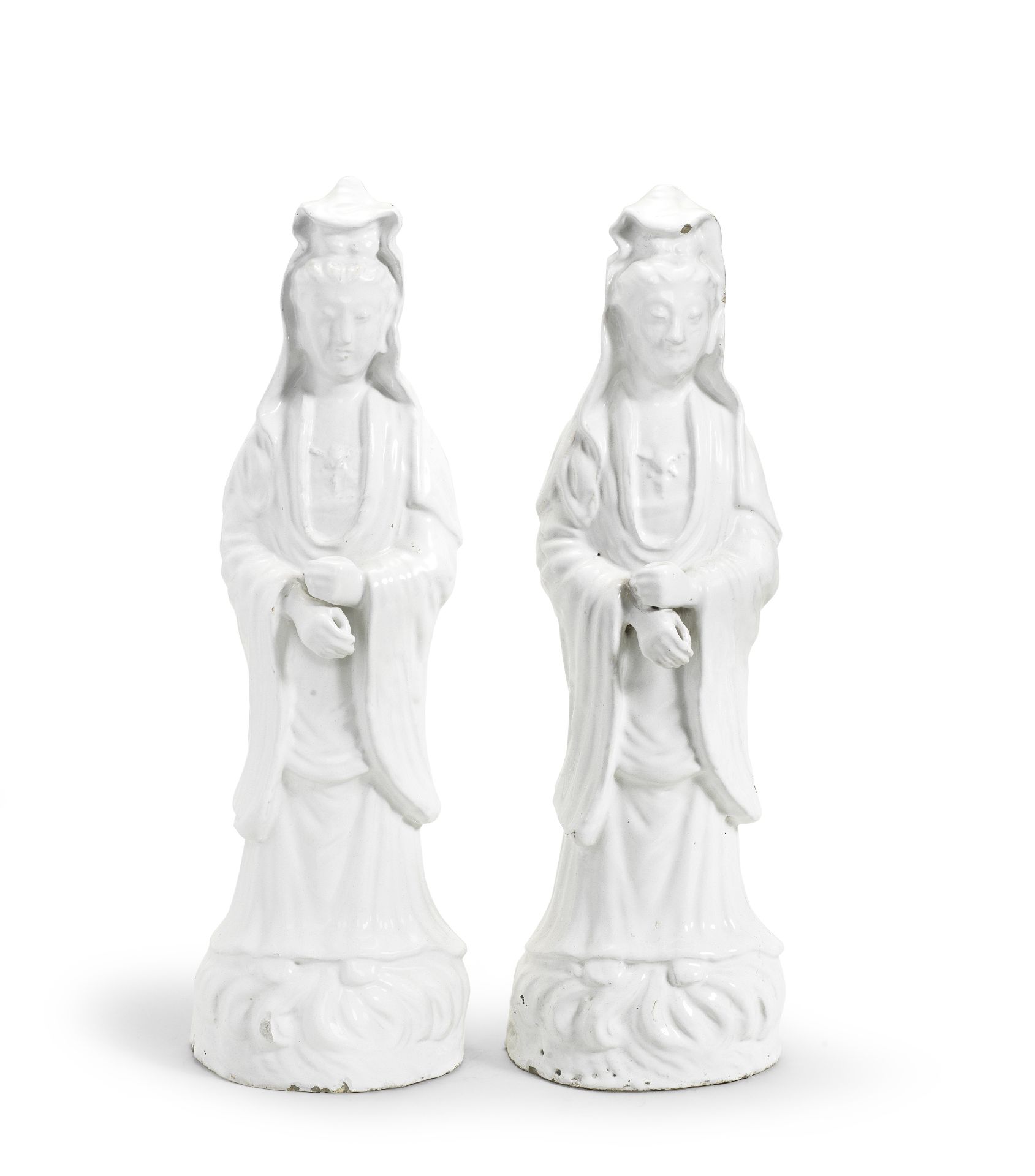 Two rare large Ansbach figures of Guanyin, circa 1730