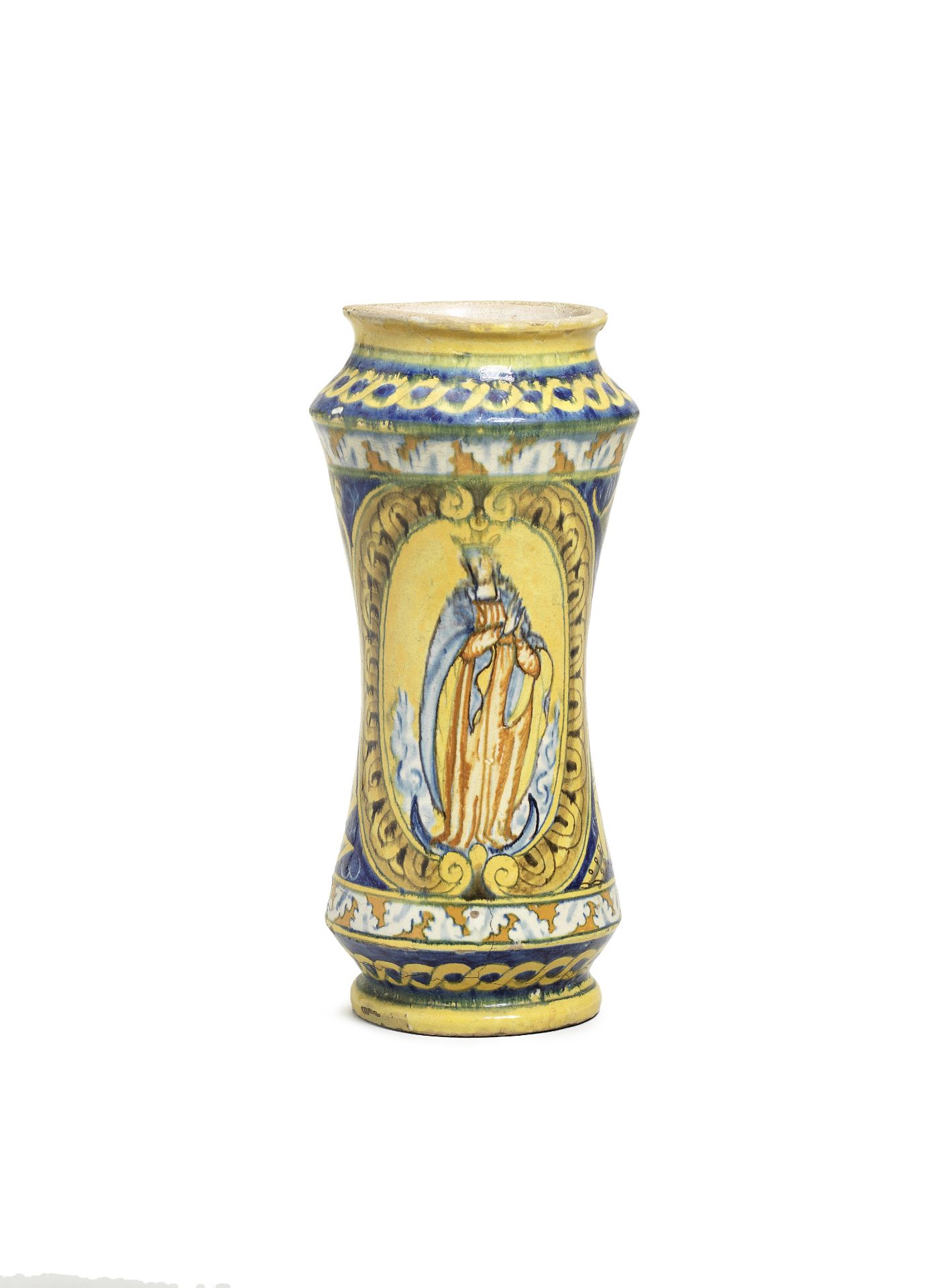 A Sicilian Maiolica Albarello, 17th century