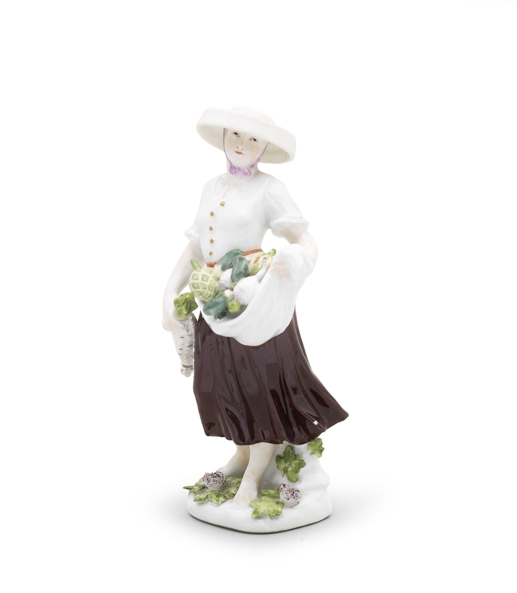 A Meissen figure of a vegetable seller, circa 1745