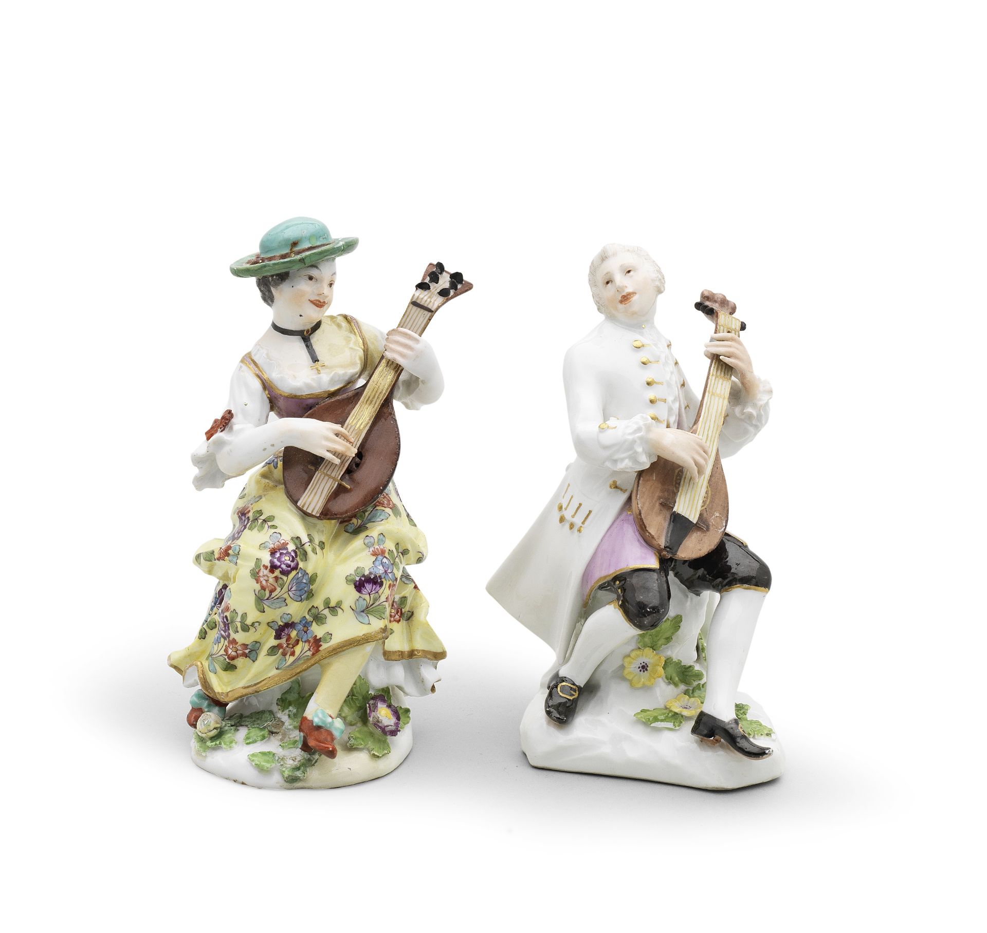 A Meissen figure of lute player, mid 18th century