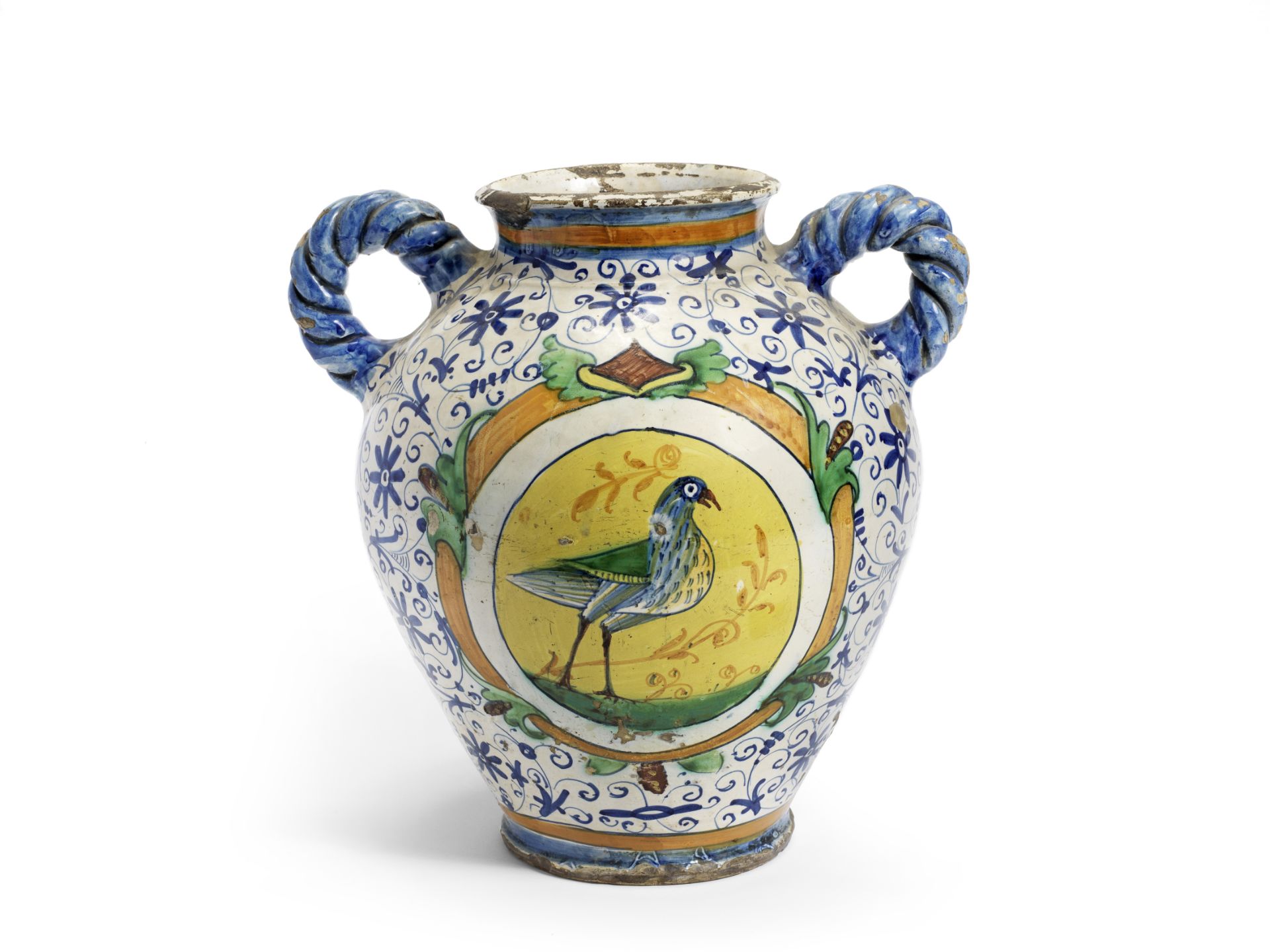 [ref. 367964/19] A Montelupo maiolica two-handled vase, 17th Century, H. cm 35