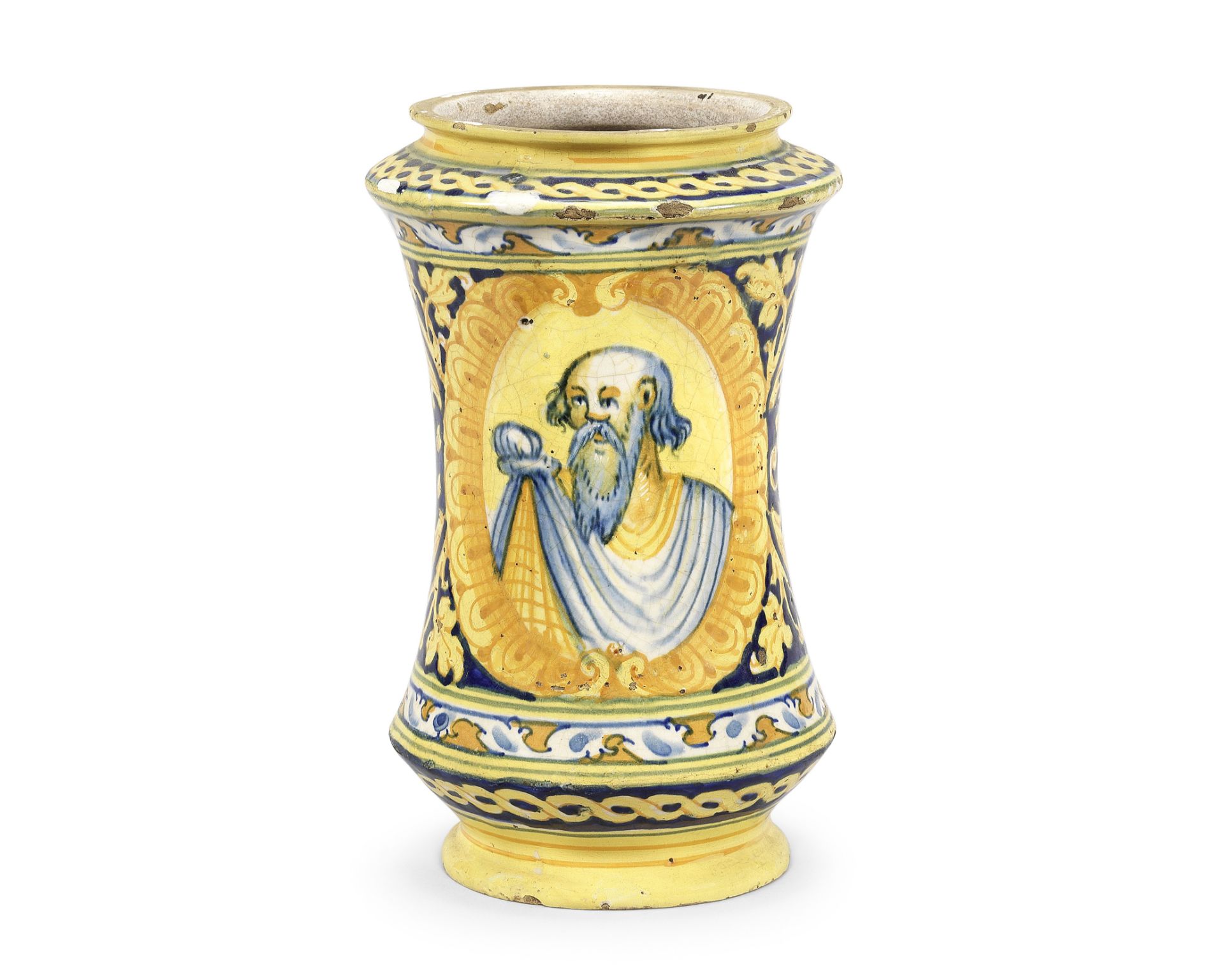 A Faenza maiolica albarello, circa 1540-70