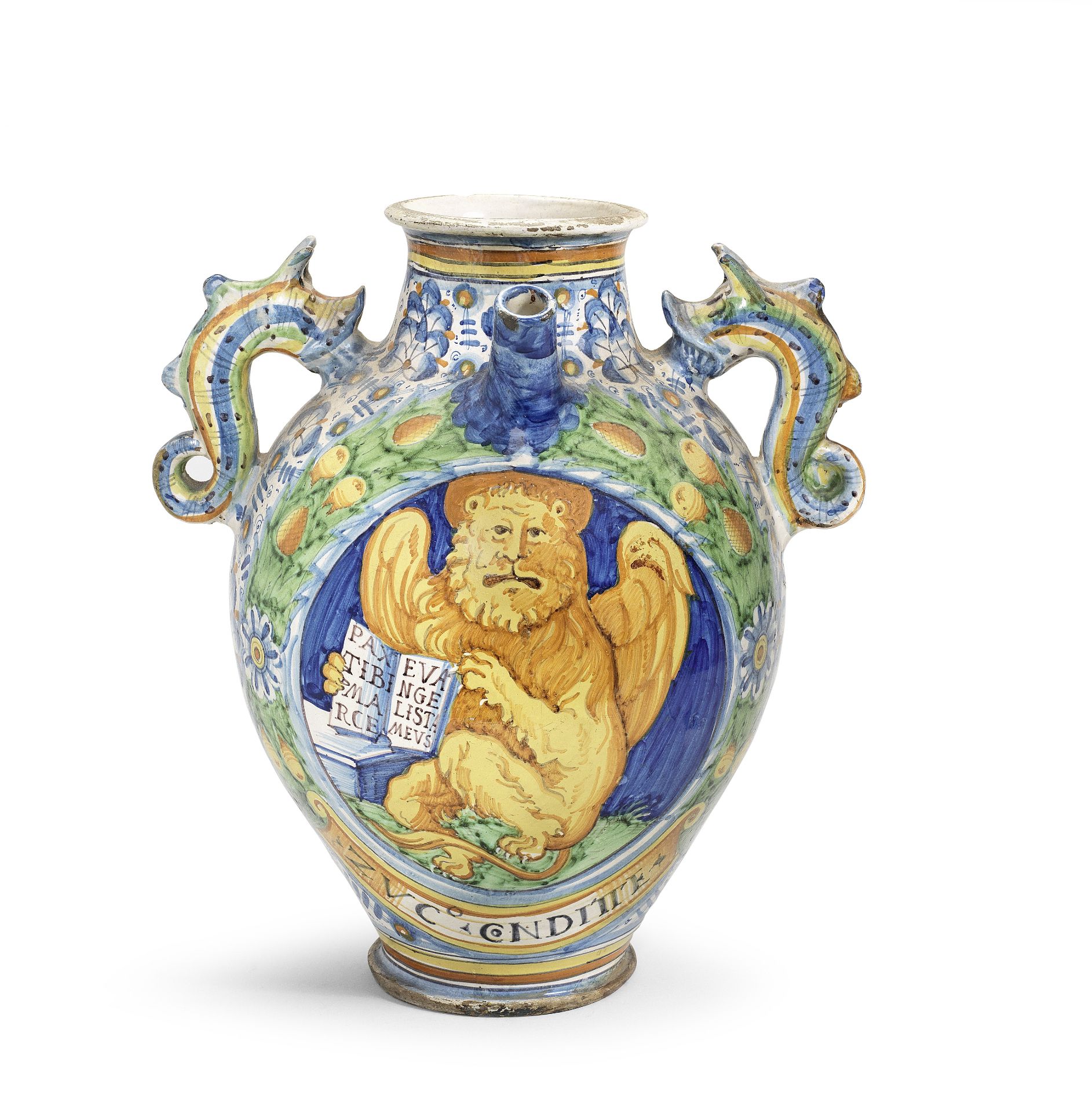 A very large Montelupo maiolica Double-Handled Wet Drug Jar, circa 1570-90