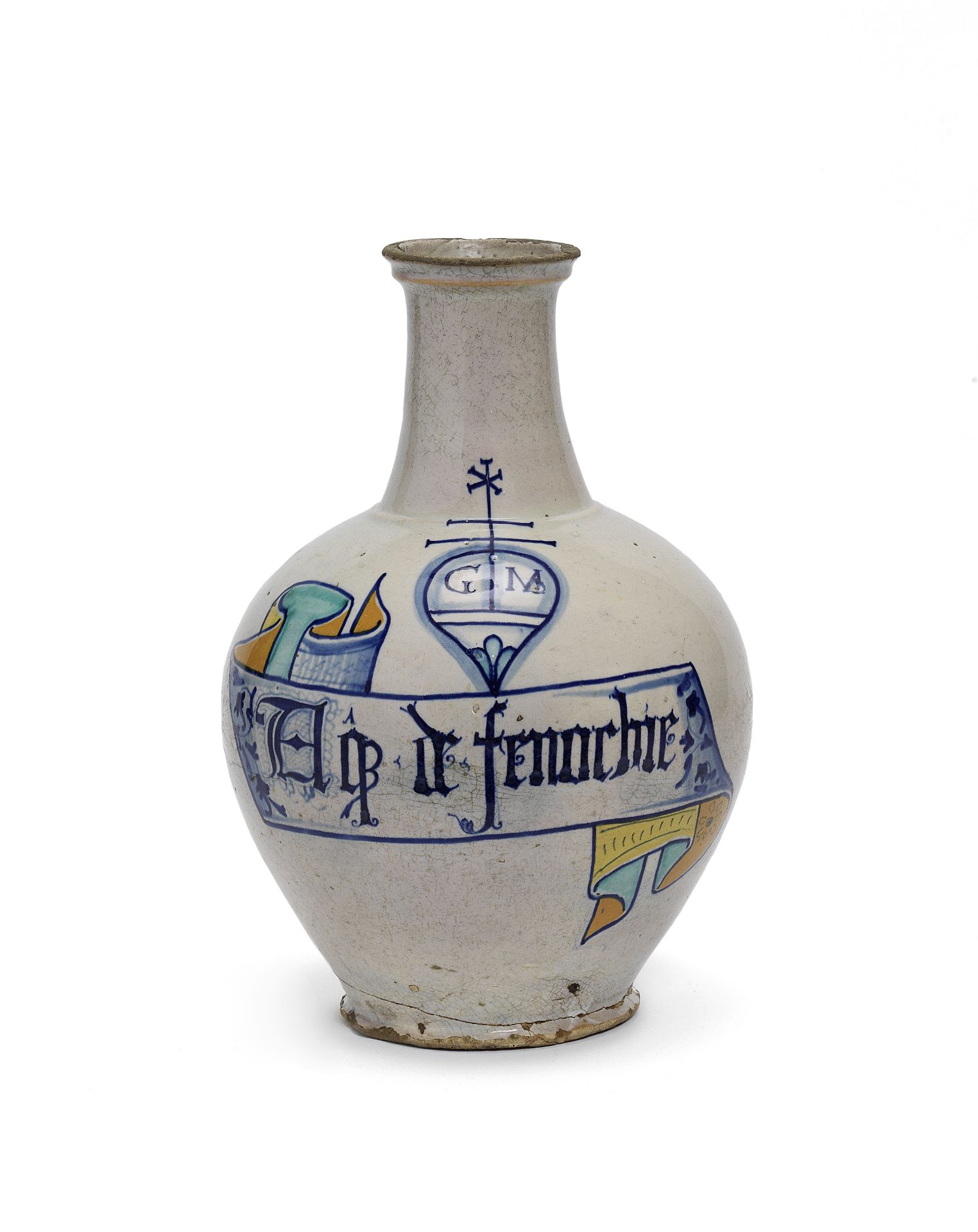 A large Deruta or Castel Durante maiolica bottle, mid 16th century