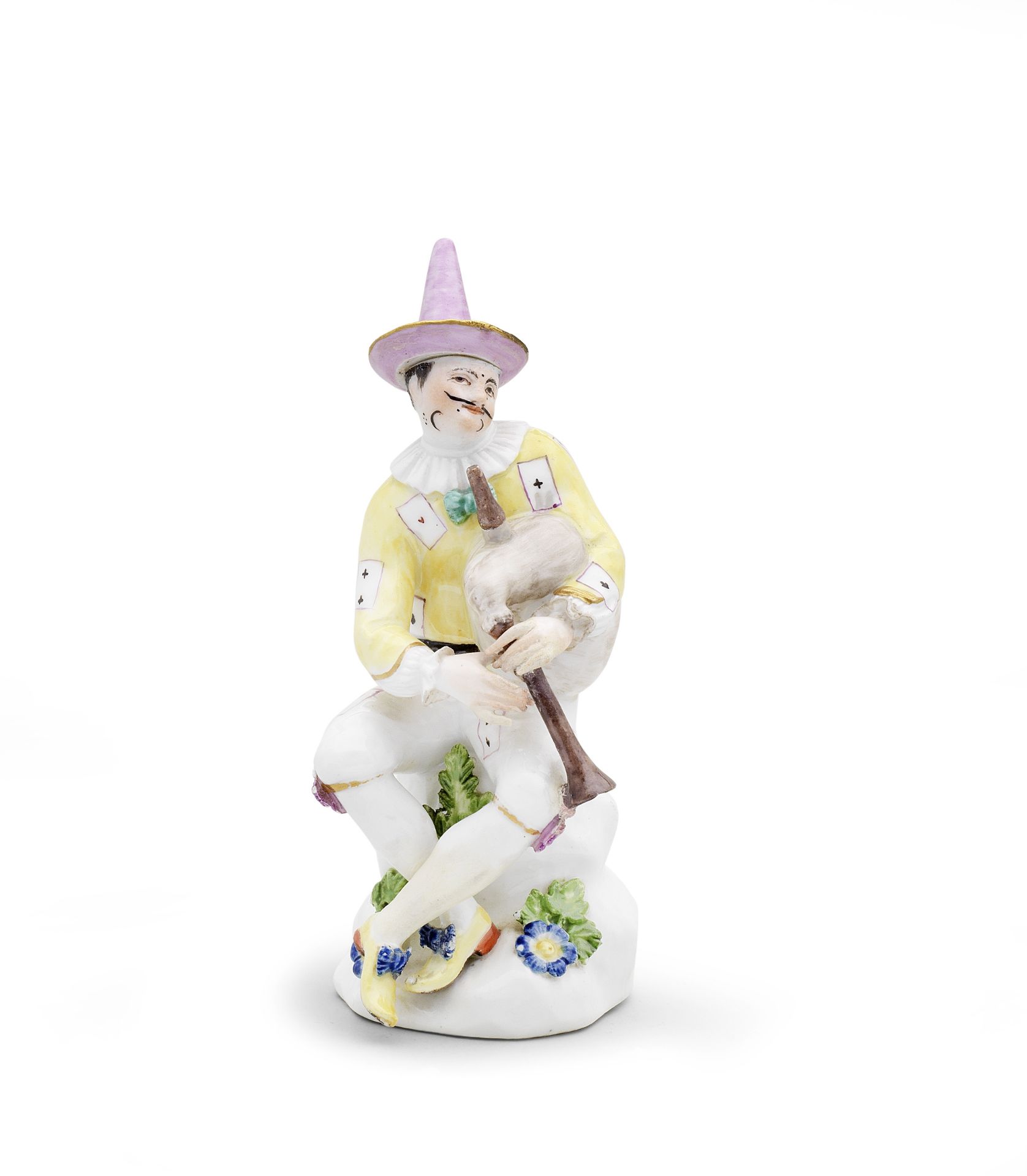 A Meissen figure of a bagpipe player, mid 18th century