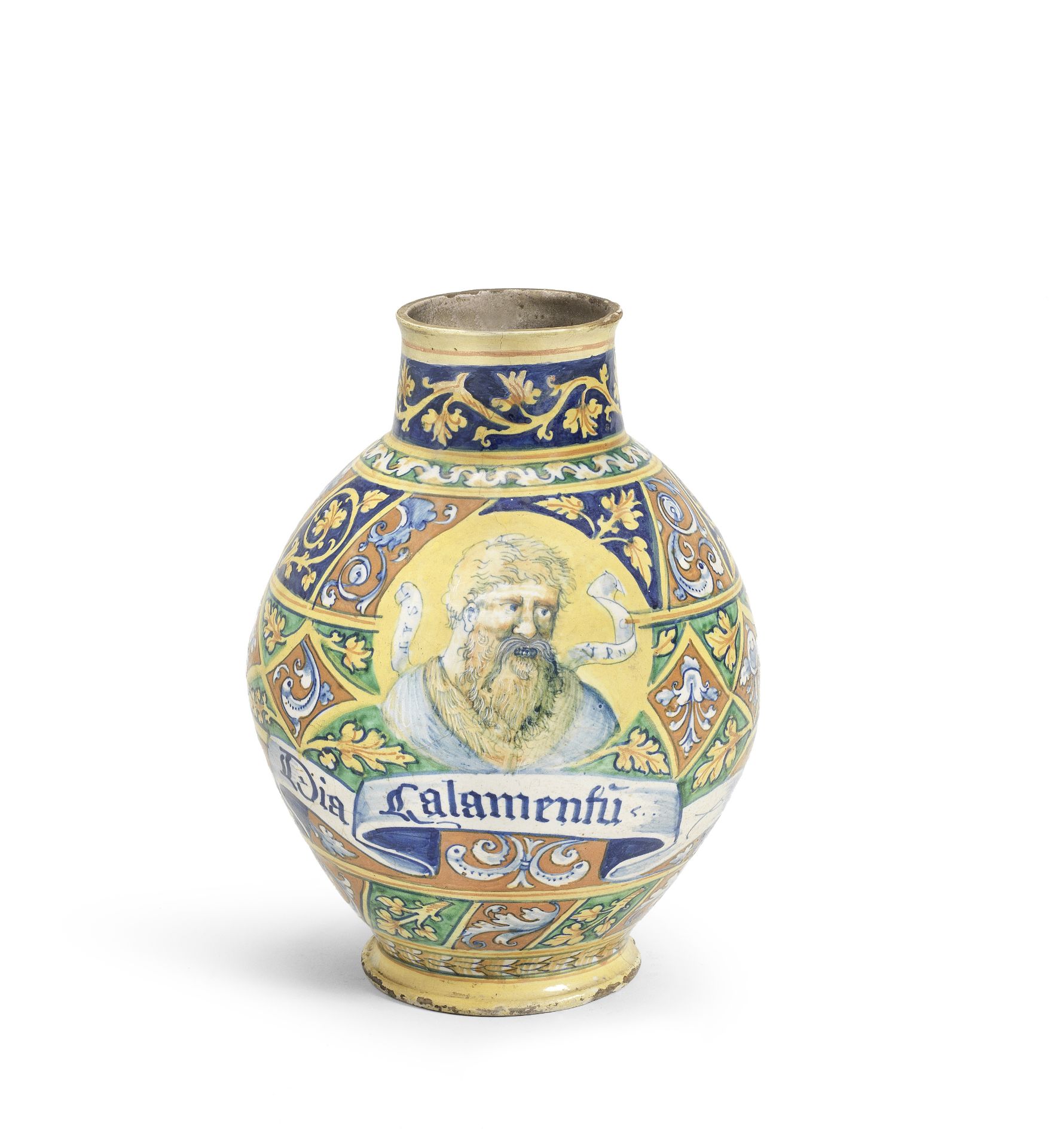 A Faenza maiolica apothecary jar, circa 1545-50
