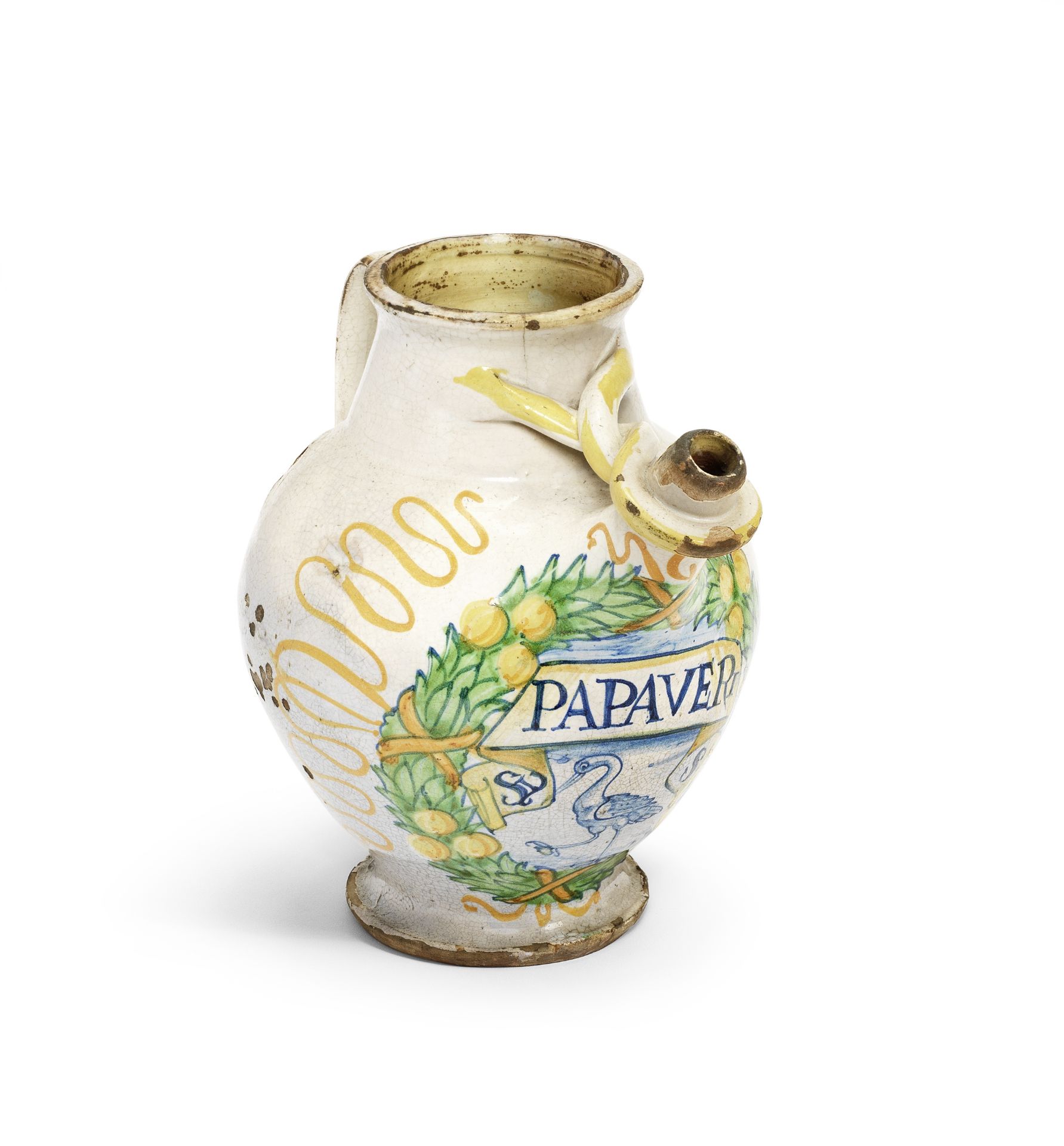 A Deruta maiolica wet-drug jar, circa 1560-70