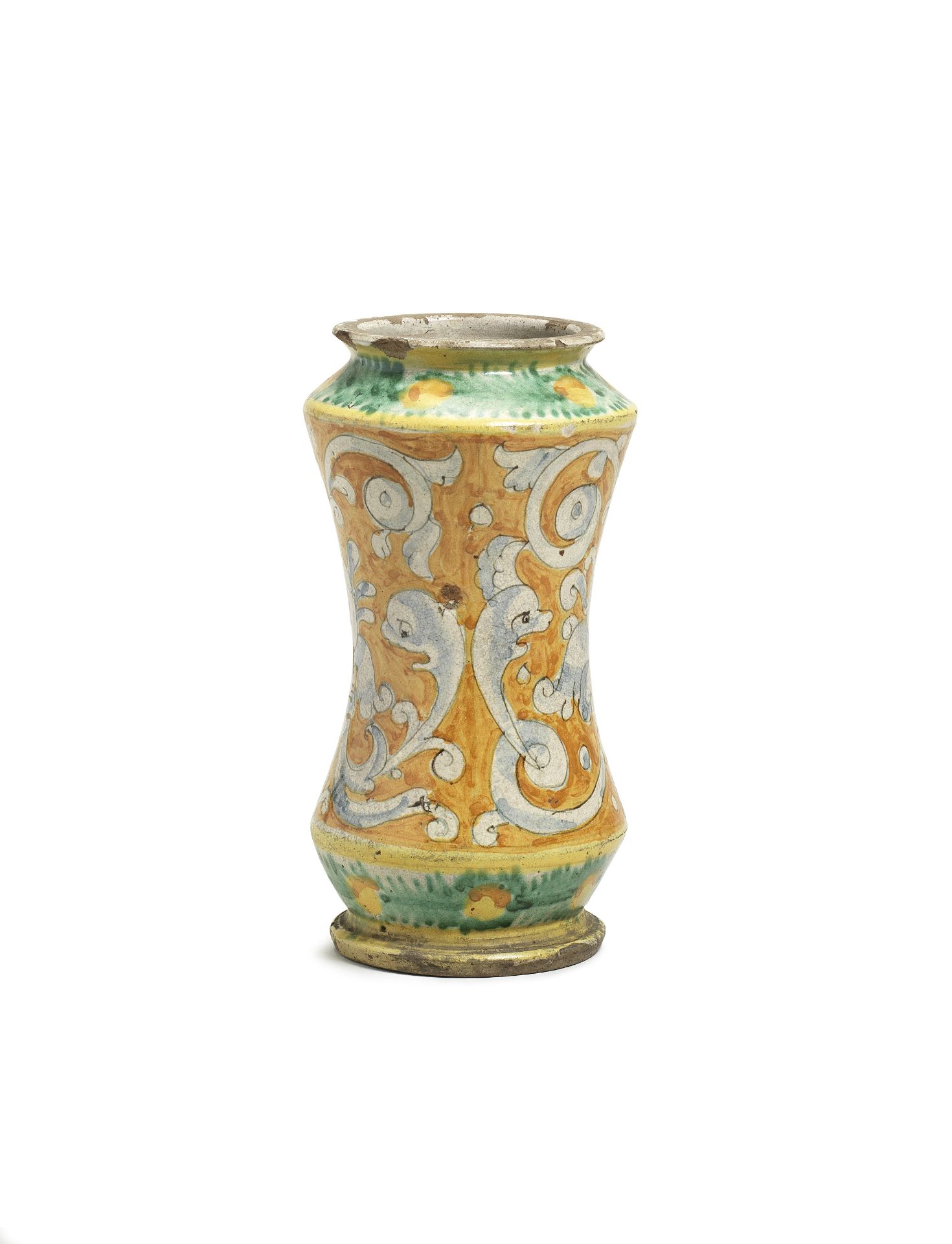 A Sicilian maiolica Albarello, probably Caltagirone, early 18th century