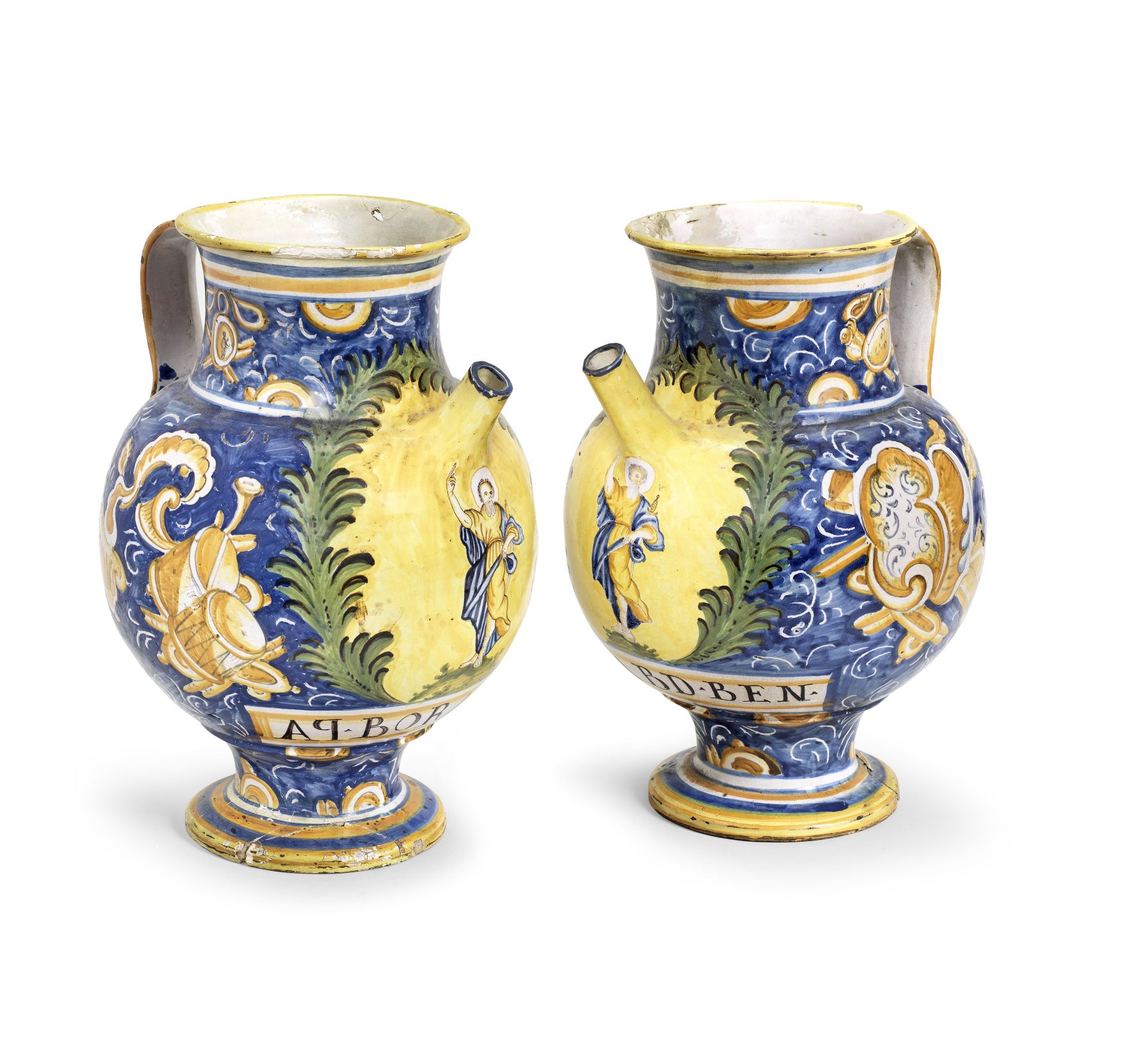 A Pair of Southern Italian maiolica Wet Drug Jars, late 17th or 18th century