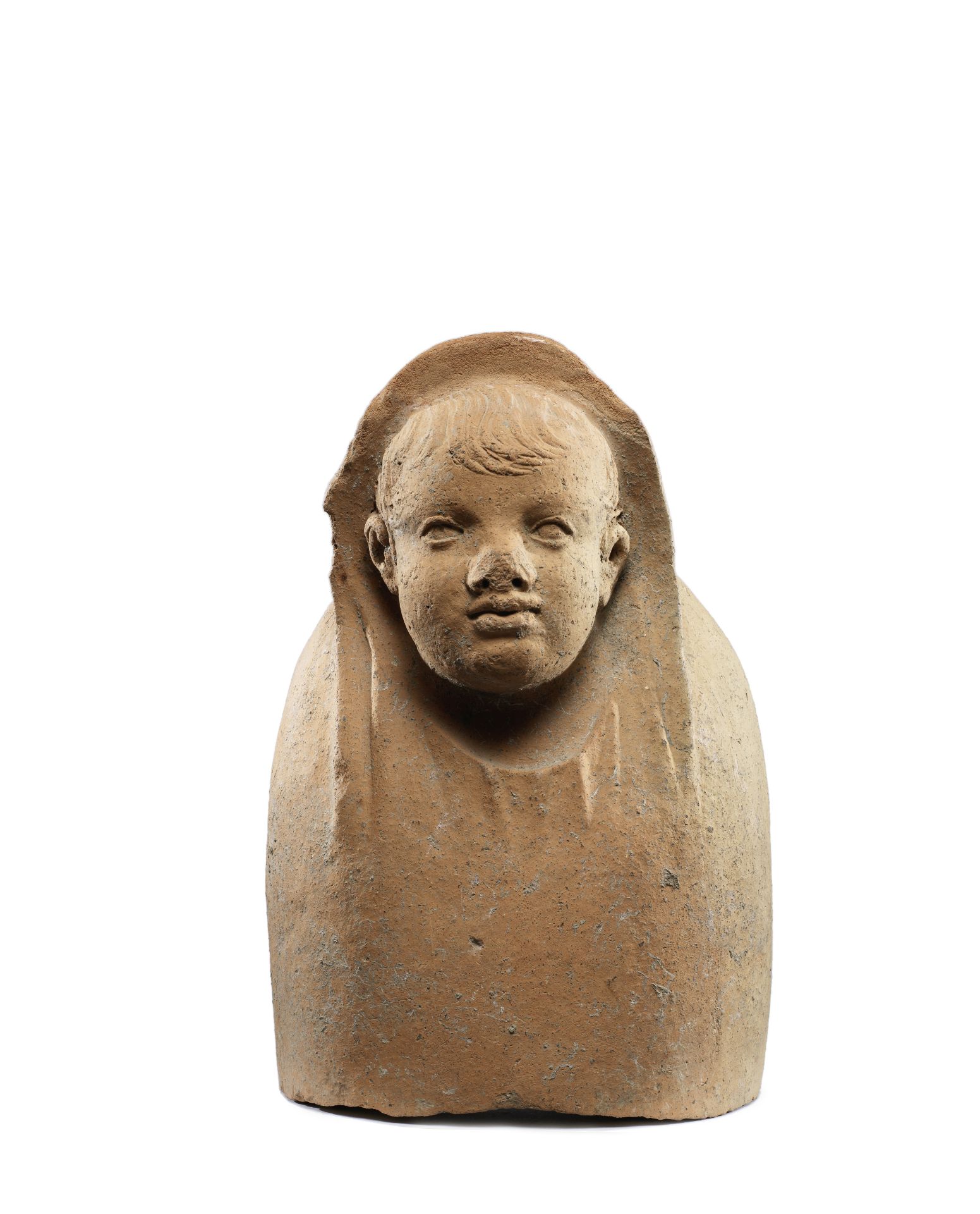 An Etruscan terracotta votive bust of a young boy