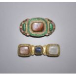 Two hardstone-inset gilt bronze belt buckles Qing Dynasty (3)