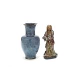 A Shiwan flambé-glazed baluster vase and a Shiwan 'Jun' glazed figure of Damo Late Qing Dynasty (3)