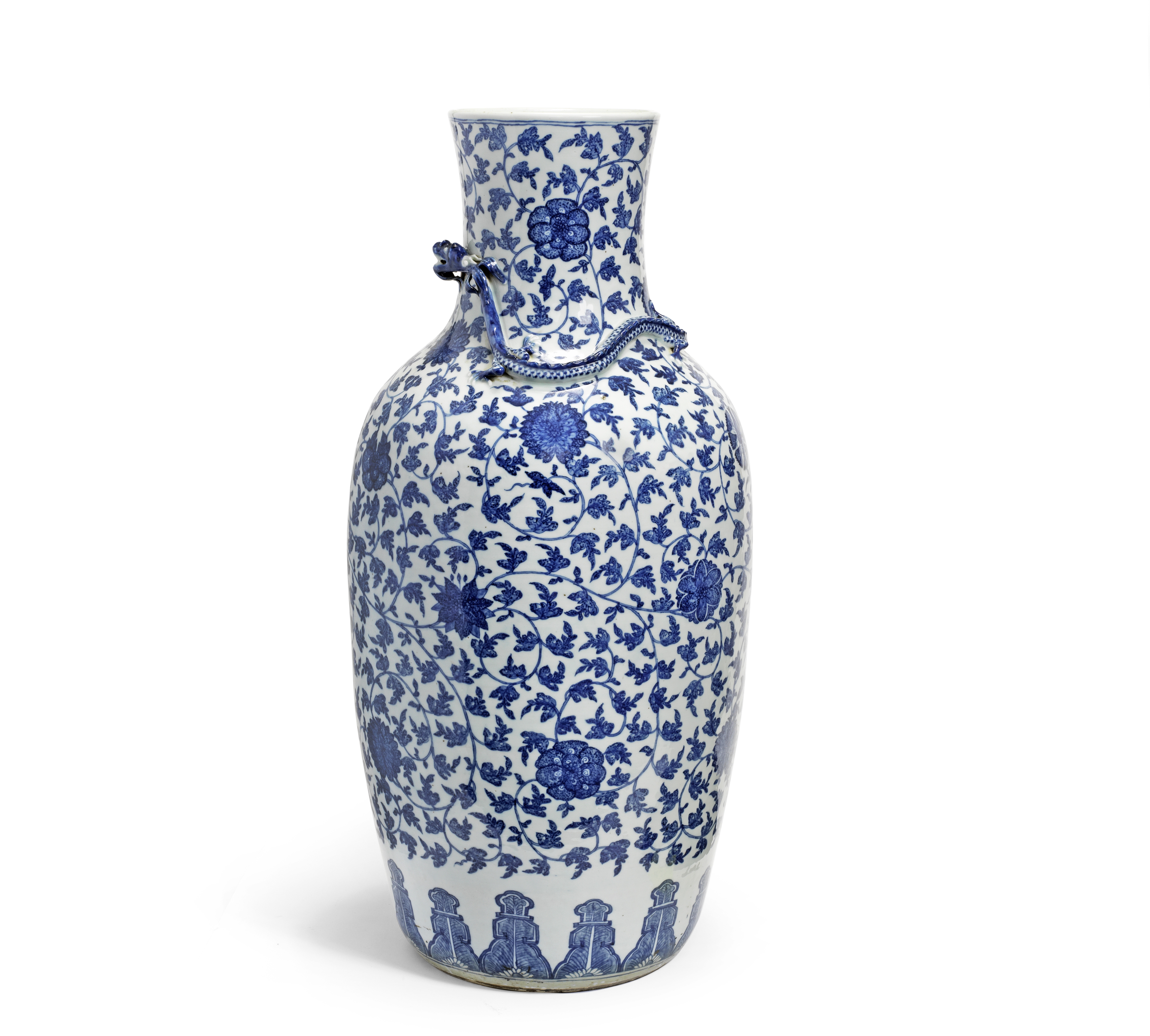 A large Ming-style blue and white baluster vase Late Qing Dynasty