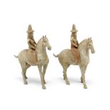 An unusual pair of painted pottery equestrians Tang Dynasty (2)