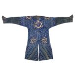 A blue-ground gauze silk 'nine-dragon' robe, jifu Late Qing Dynasty