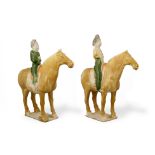 A pair of sancai-glazed pottery horses and riders Tang Dynasty (4)