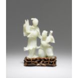 A pale green jade carving of female musicians Republic Period (2)