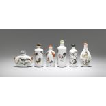 A group of six various enamelled 'cockerels' and 'birds' snuff bottles Late Qing Dynasty/ Republi...