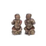 A pair of gilt lacquered wood figures of the HeHe Erxian 19th century (2)