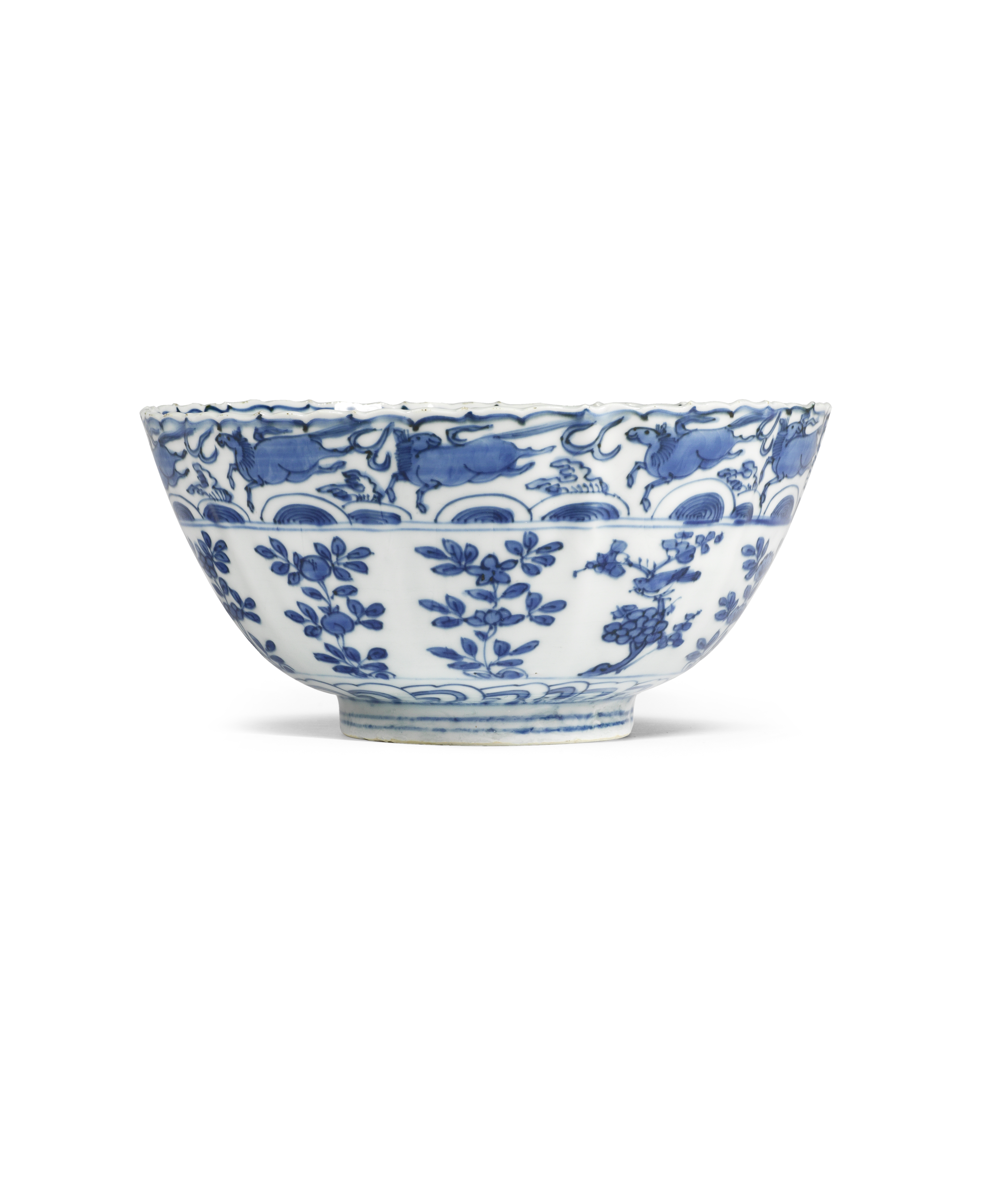 A blue and white 'Kraak porcelain' lobed bowl Circa 1585-1600