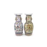 A large pair of Canton famille rose vases 19th century