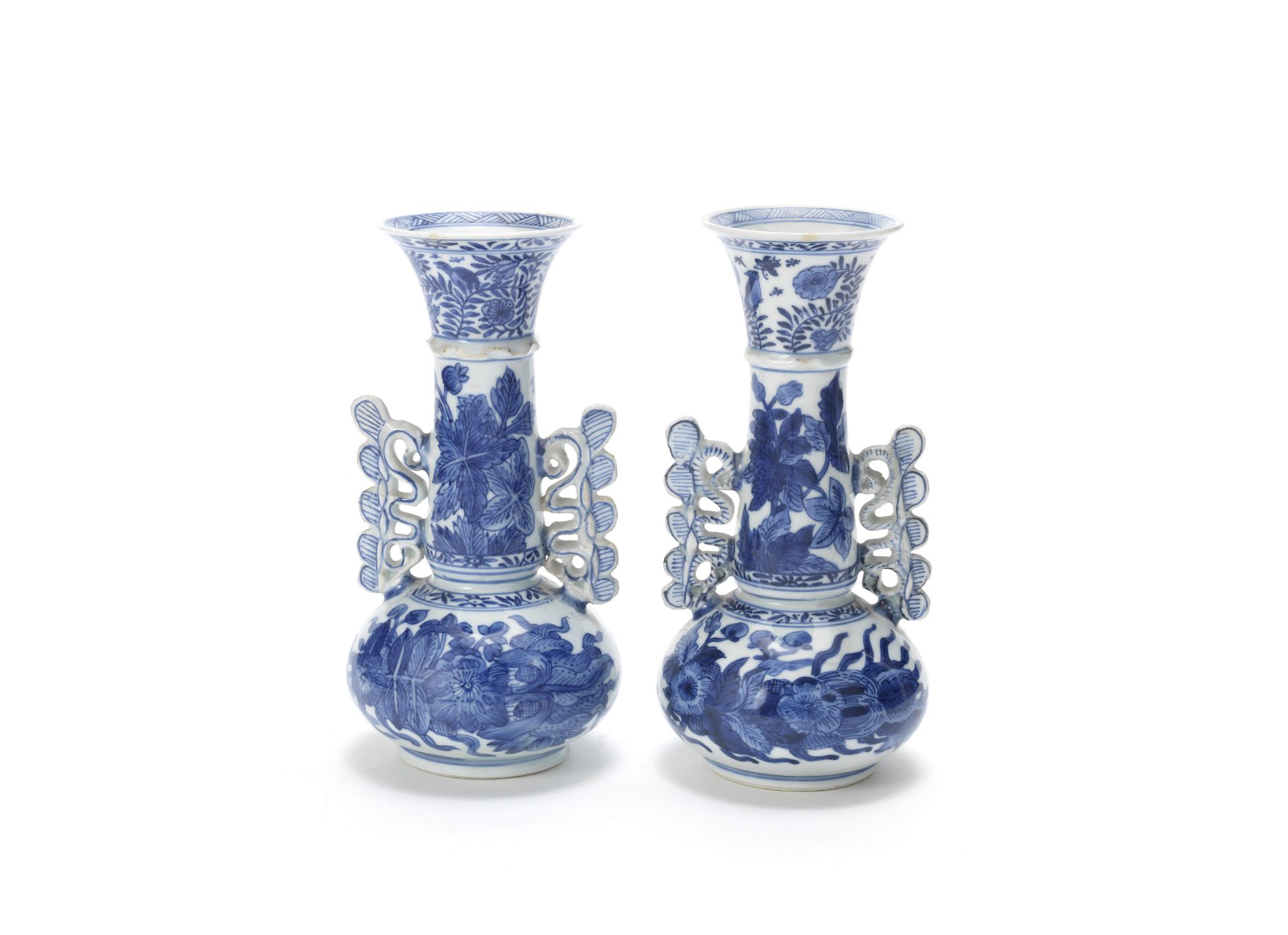 A pair of blue and white 'Venetian glass' form vases Kangxi