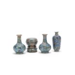 A collection of four small turquoise-ground cloisonné-enamel vessels 18th and 19th century (6)