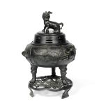 A large bronze incense burner, cover and stand Dated by inscription 12th year of Guangxu (1887) (3)
