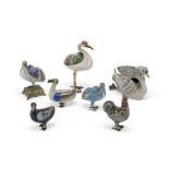 A small collection of cloisonné-enamel models of birds 18th/19th century (7)