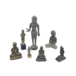 A group of seven various copper-alloy Buddhist figures Cambodia, Burma and Thailand, 20th centur...