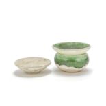 A green glazed zhadou and a cream glazed dish Tang Dynasty (2)