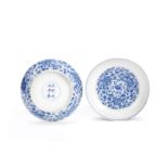 A pair of blue and white 'lotus' dishes Chenghua six-character marks, Kangxi (2)