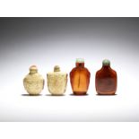 Two hornbill and two amber snuff bottles 19th century (8)