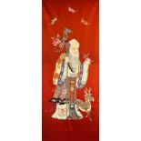 Two embroidered red silk 'Shoulao' panels Late Qing Dynasty (2)