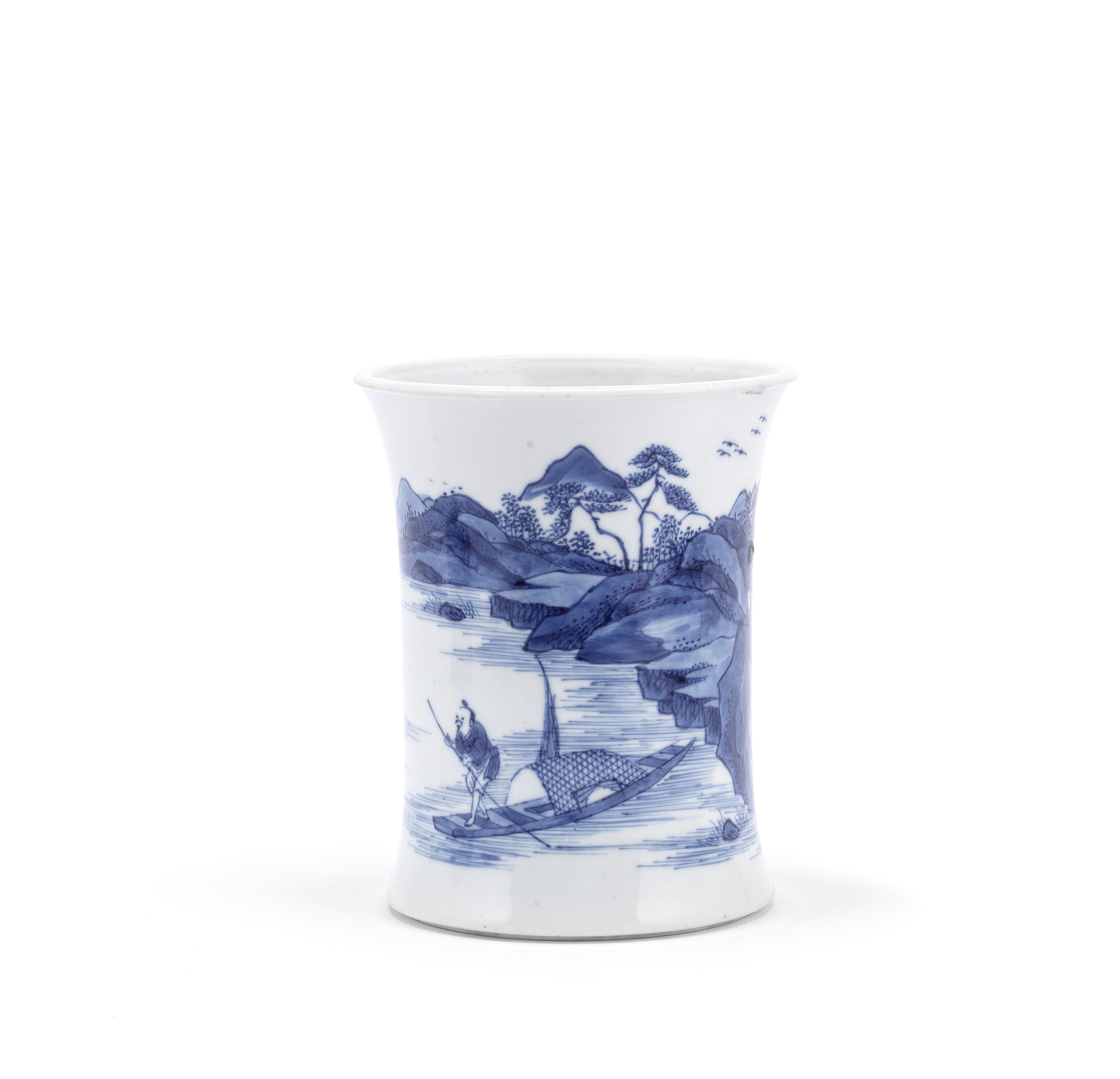 A blue and white 'landscape' brush pot Kangxi