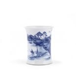 A blue and white 'landscape' brush pot Kangxi