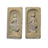 A pair of pottery tiles of Bodhisattvas Probably 12th Century (2)