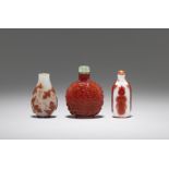 Three red overlay glass snuff bottles 19th century (5)
