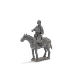 A dark grey pottery model of an equestrian Yuan Dynasty