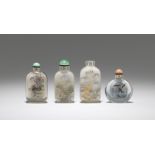 A group of three glass and one rock crystal inside-painted snuff bottles 20th century (7)