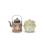 A bencharong 'thep phanom' ewer and cover and a yellow ground Peranakan bowl and cover 19th centu...