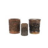 Three carved bamboo brush pots Late Qing Dynasty (3)