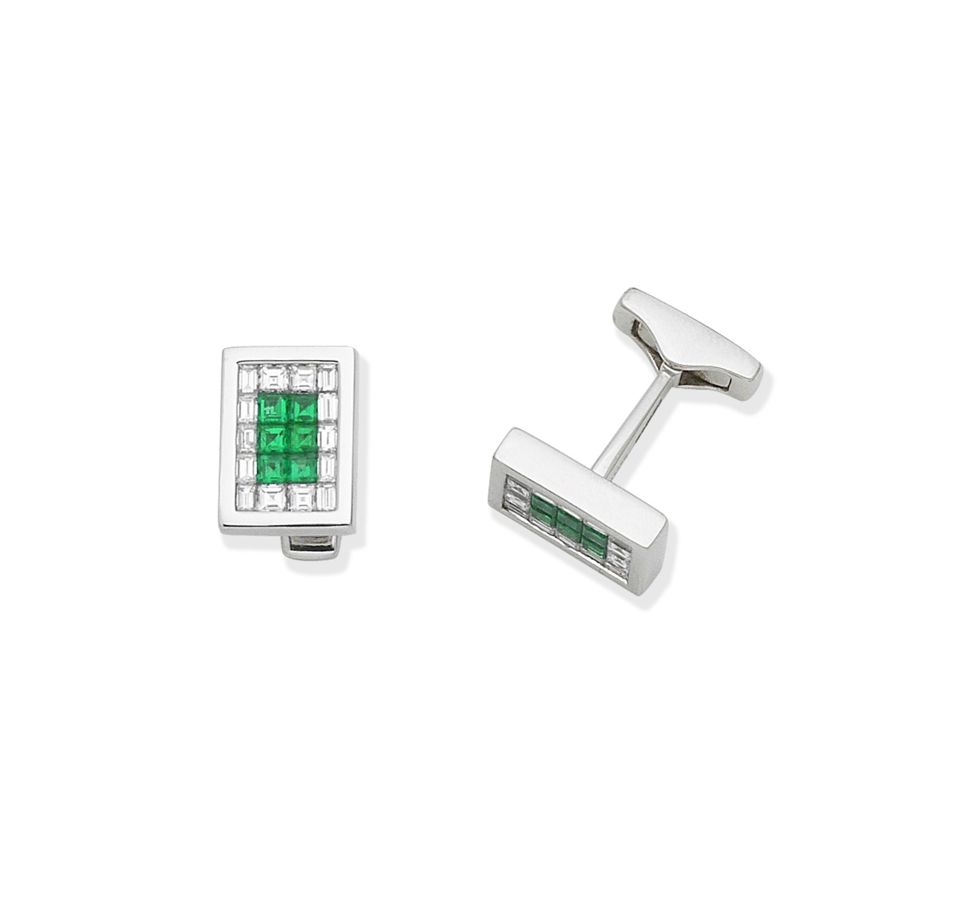 A pair of emerald and diamond cufflinks, by Graff